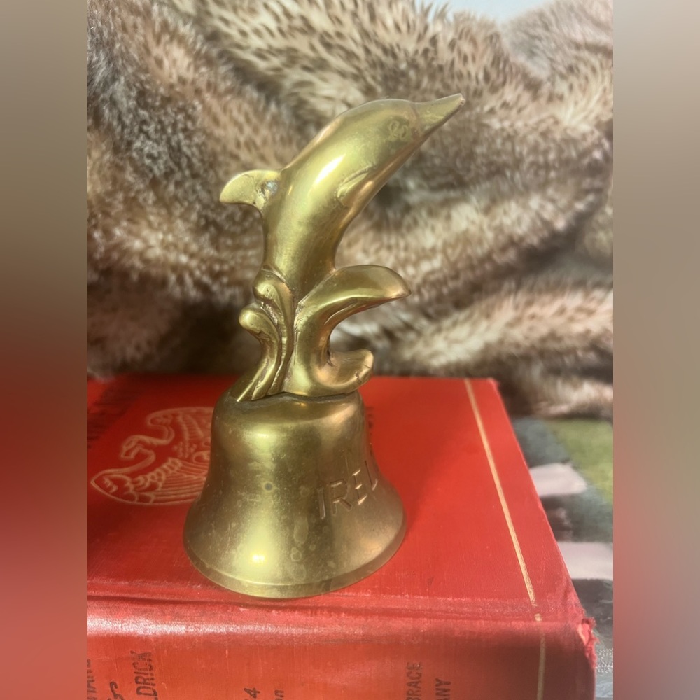 Solid Brass Dolphin Bell, Mystical Sea Irelnd Fungy Rare Vintage 4 3/8”